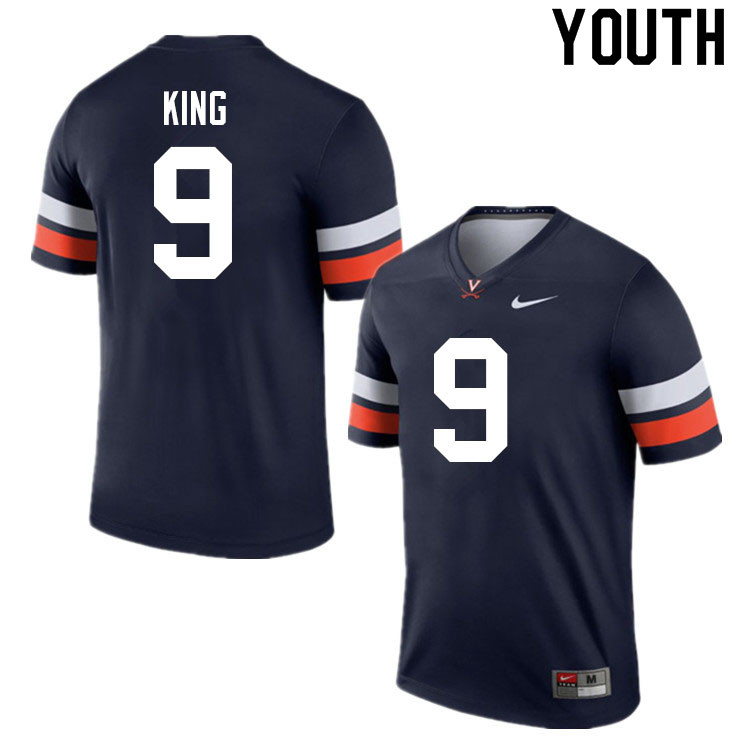 Youth #9 Coen King Virginia Cavaliers College Football Jerseys Sale-Navy - Click Image to Close